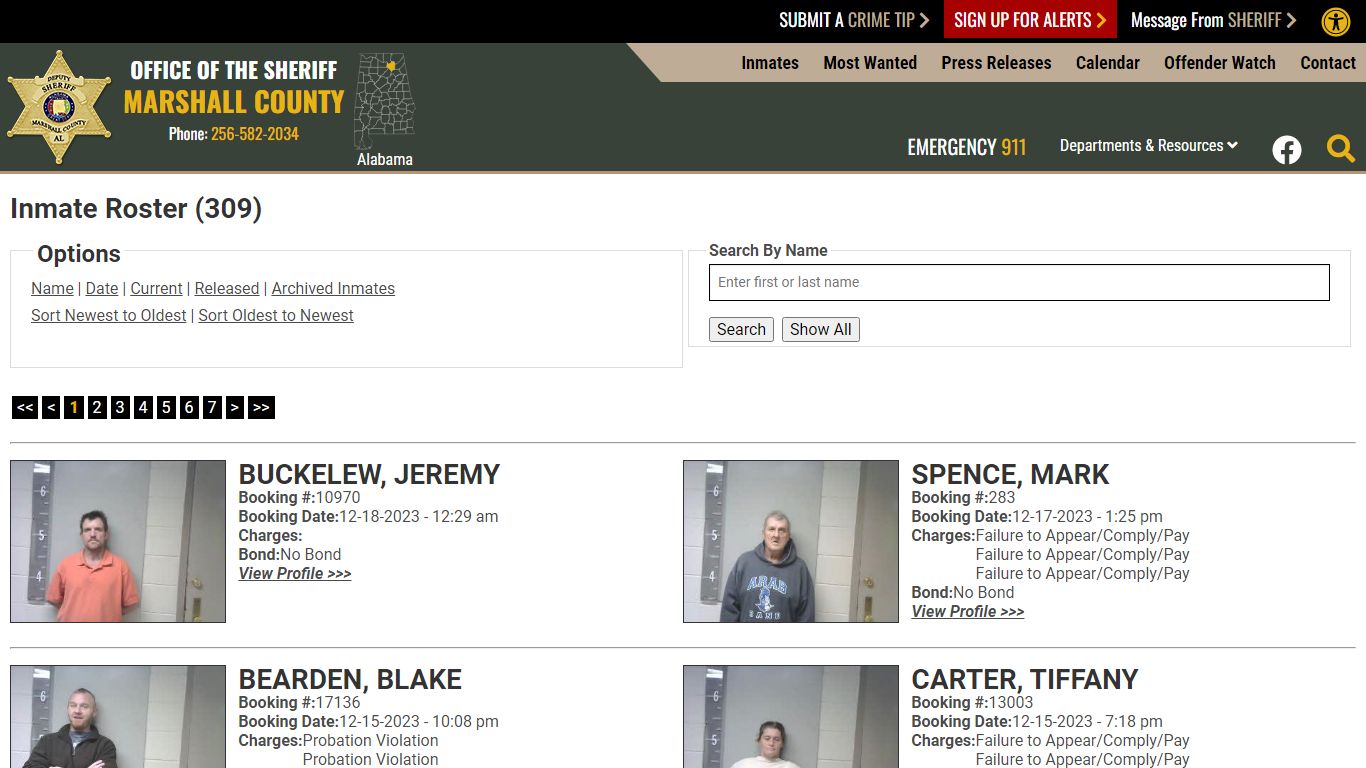 Inmate Roster (321) - Marshall County Sheriff's Office